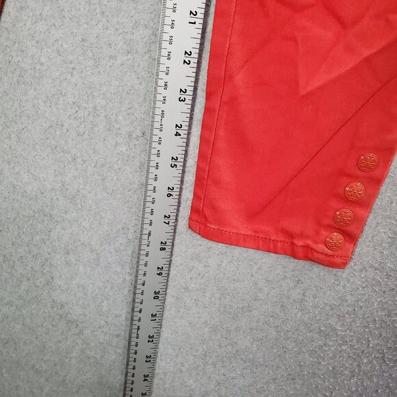 Tory Burch Women Jeans 25 Red Denim Skinny Mid Rise Pockets Logo 27" Inseam - Picture 4 of 11